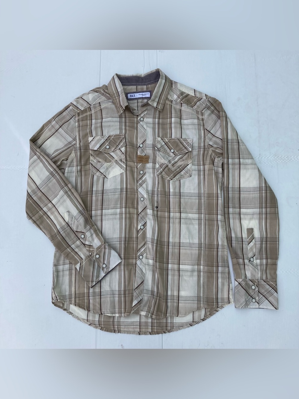 BKE Buckle Mens Standard Fit Pearl Snap Long Sleeve Shirt Large Western